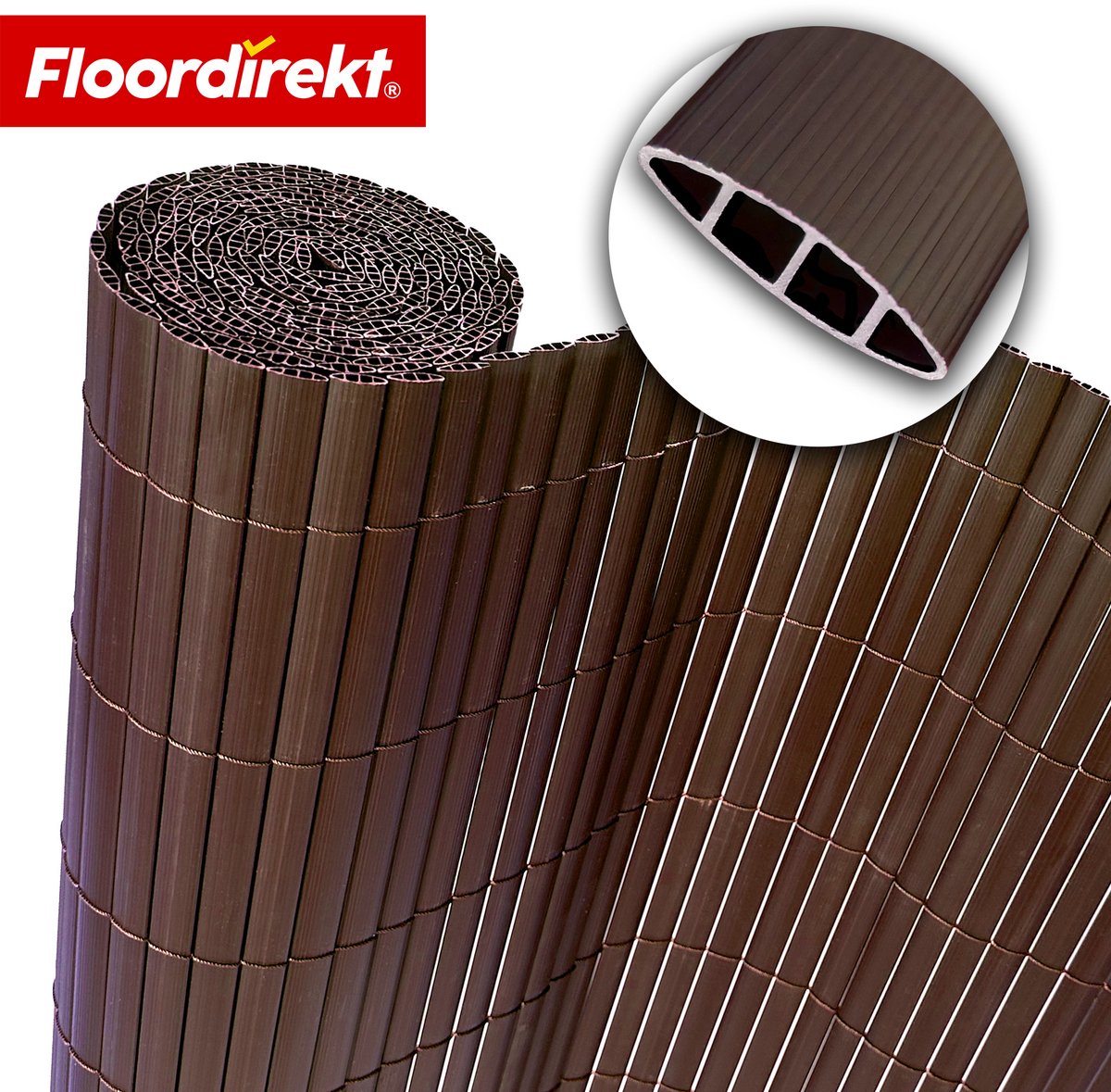 FLOORDIREKT PVC-Privacyscherm voor Tuin, Balkon & Terras - Privacyscherm voor buiten - Extra ondoorzichtig - Decoratie voor balkonrelingen - Bruin - 100 x 500 cm