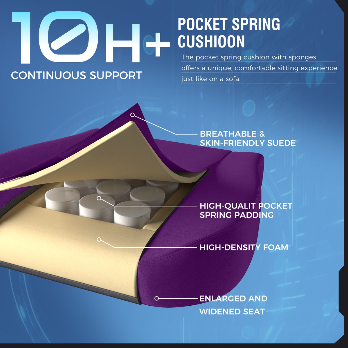 GTPLAYER Gamingstoel met 160° Verstelbaar en Voetensteun - afbeelding 3