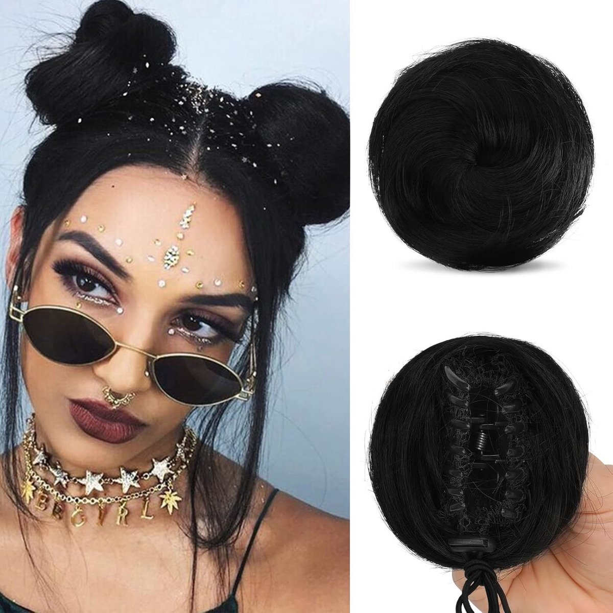 2 Stuks Mini Rommelige Haar Klem Bun met Clip - Synthetisch Haarstuk voor Vrouwen