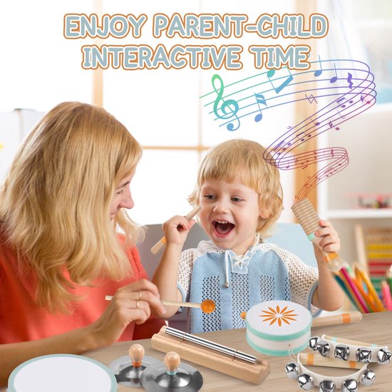 8-delige set baby-muziekinstrumenten - Montessori-muziekspeelgoed voor peuters van 1-3 jaar, houten percussie-instrumentenset, educatief muziekspeelgoed voor kleuters, cadeaus voor jongens en meisjes — afbeelding 3