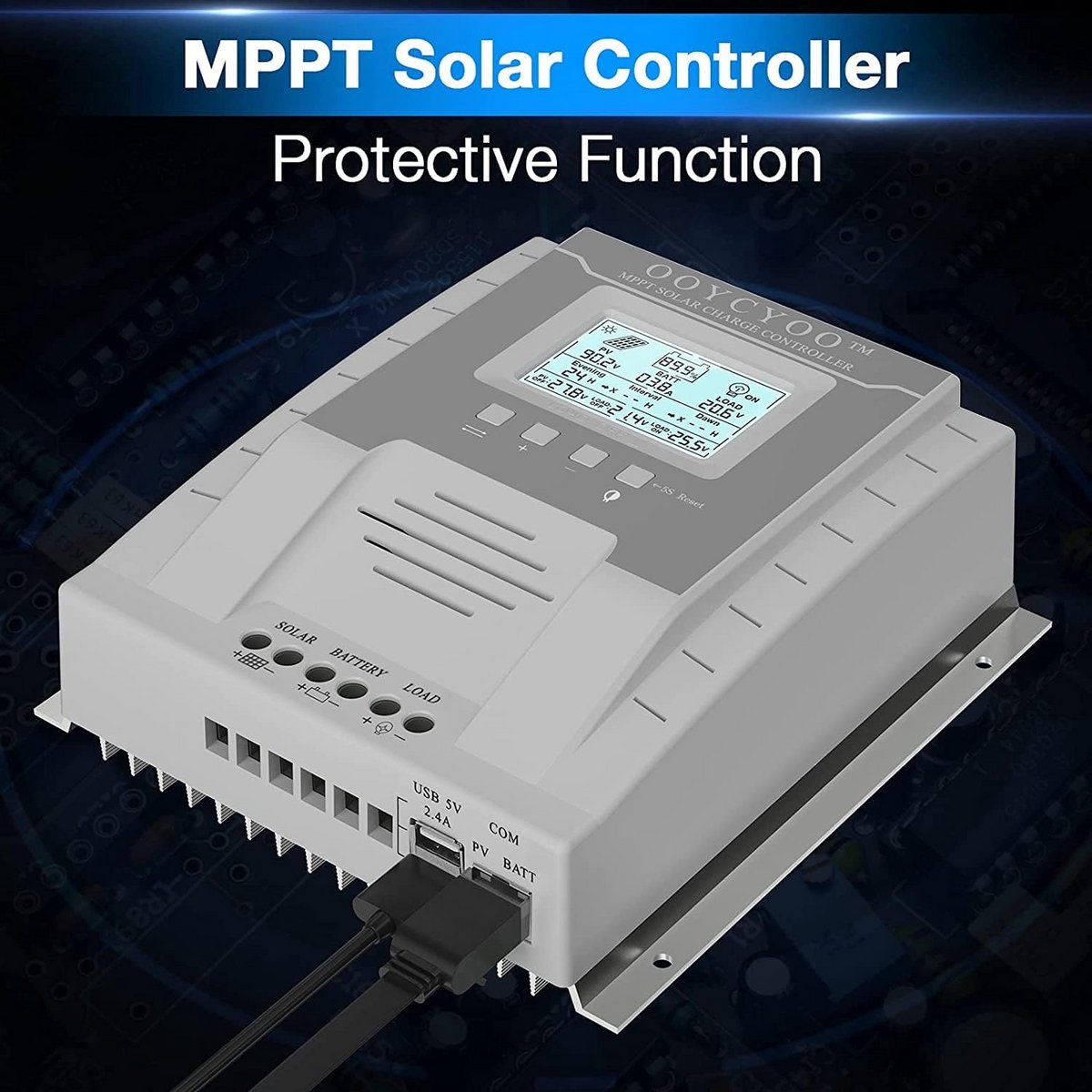 60A MPPT Solar Laadregelaar 12V 24V Automatisch met Temperatuursensor en LCD