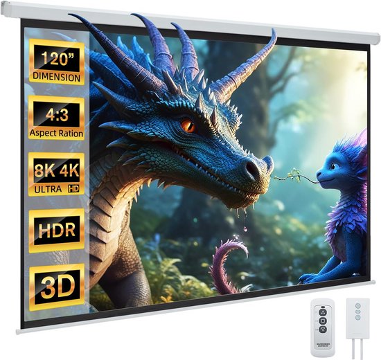 Gemotoriseerd Inklapbaar Projectiescherm 120 Inch 4:3 HD Elektrisch ...