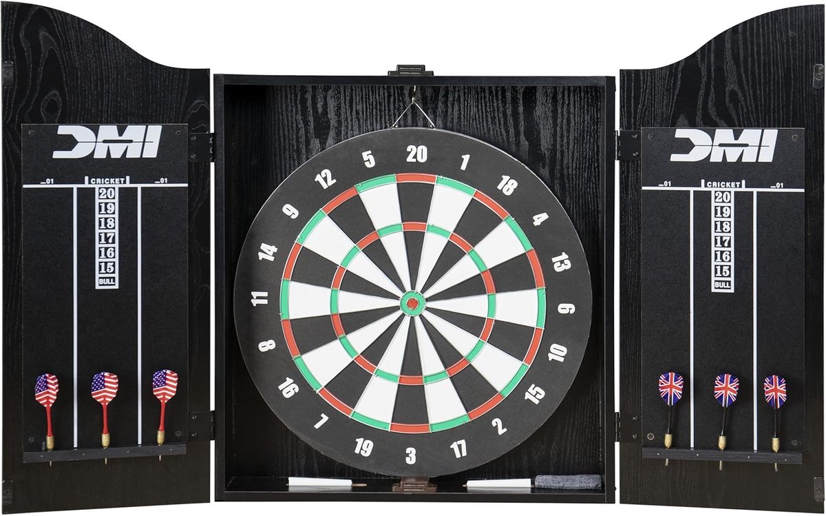 Dartbordkast Set met Twee Dartpijlen en Traditioneel Scorebord