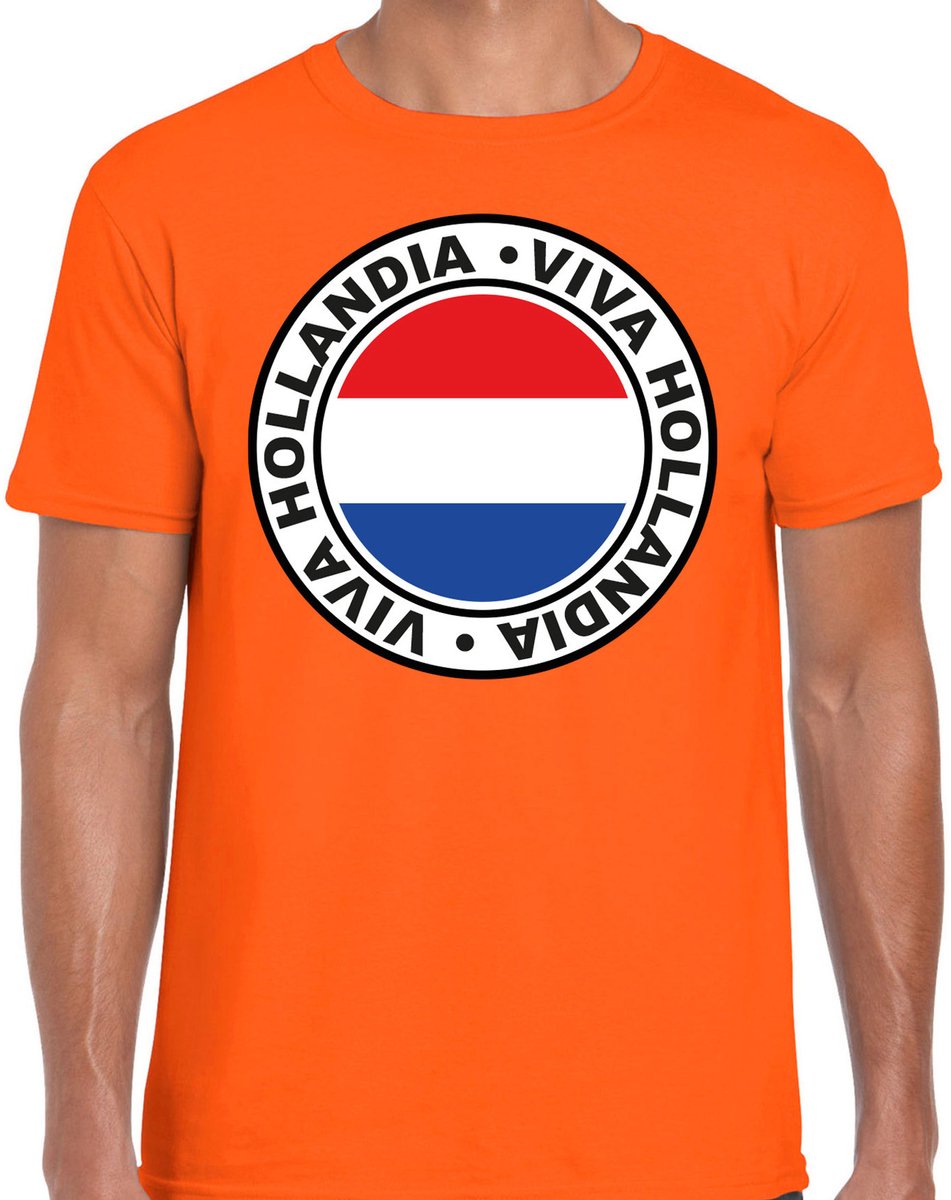 Bellatio Decorations Verkleed T-shirt voor heren - Viva Hollandia - oranje - voetbal supporter - themafeest S