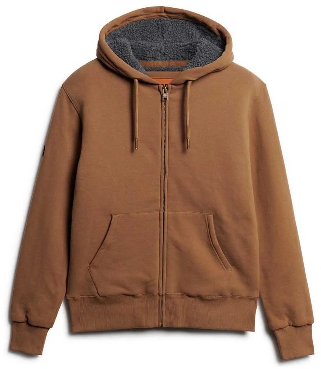 Superdry Hoodie met rits en borgvoering Heren Hoodies Bruin