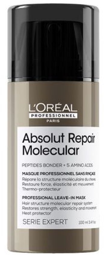 L'Oréal Professionnel Absolut Repair Molecular leave-in masker in bruine fles met zwarte dop.