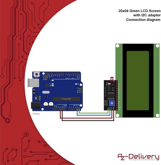 LCD Scherm 20x4 Groen Display met I2C Adapter voor Arduino en ...