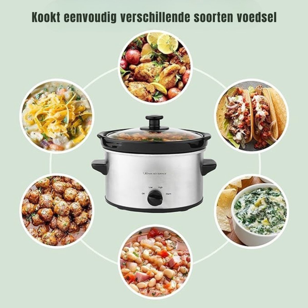 Aurixi® Slowcooker met Timer - Zilver 25cm x 25cm x 20cm - afbeelding 3