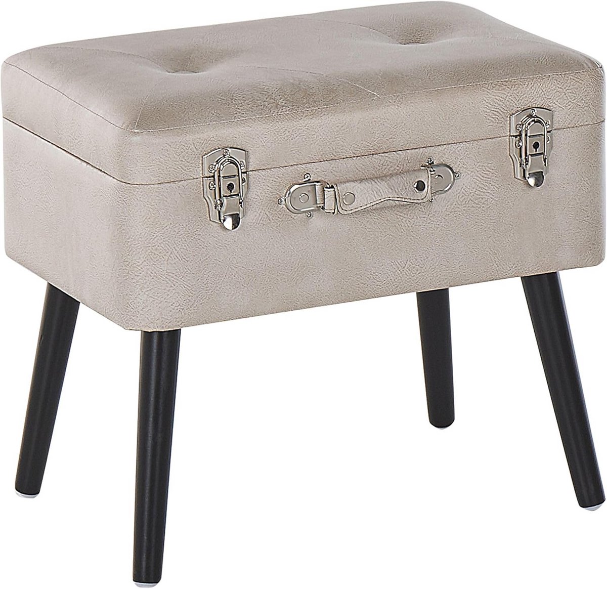 Opberg Poef / Hocker Beige Kunstleer met Siergespen en Handvat