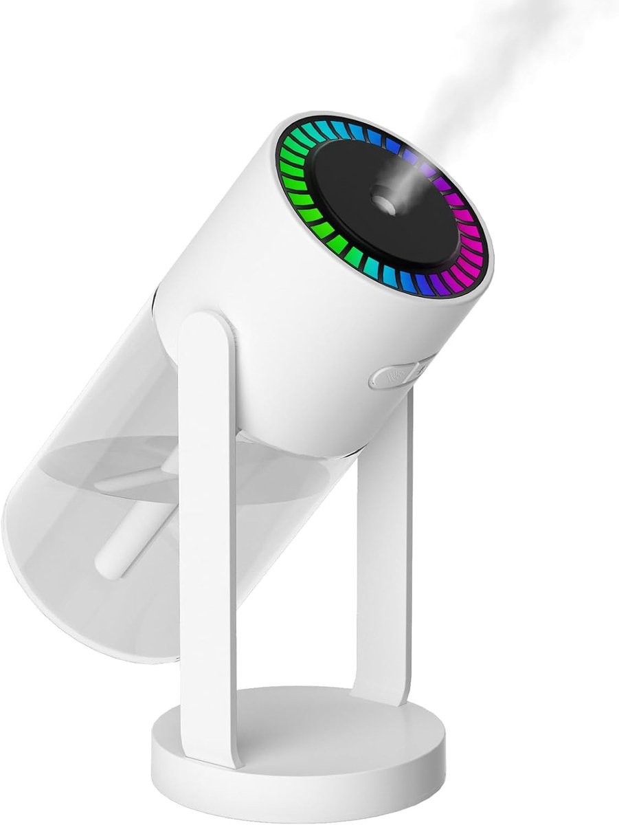 Sterrenhemel Projector en Luchtbevochtiger - USB Ultrasone Auto Bevochtiger met Atmosferische Nachtverlichting - Stille Aromatherapie Diffuser voor Slaapkamer Kantoor en Huiskamer - Draagbaar Ontwerp - Wit