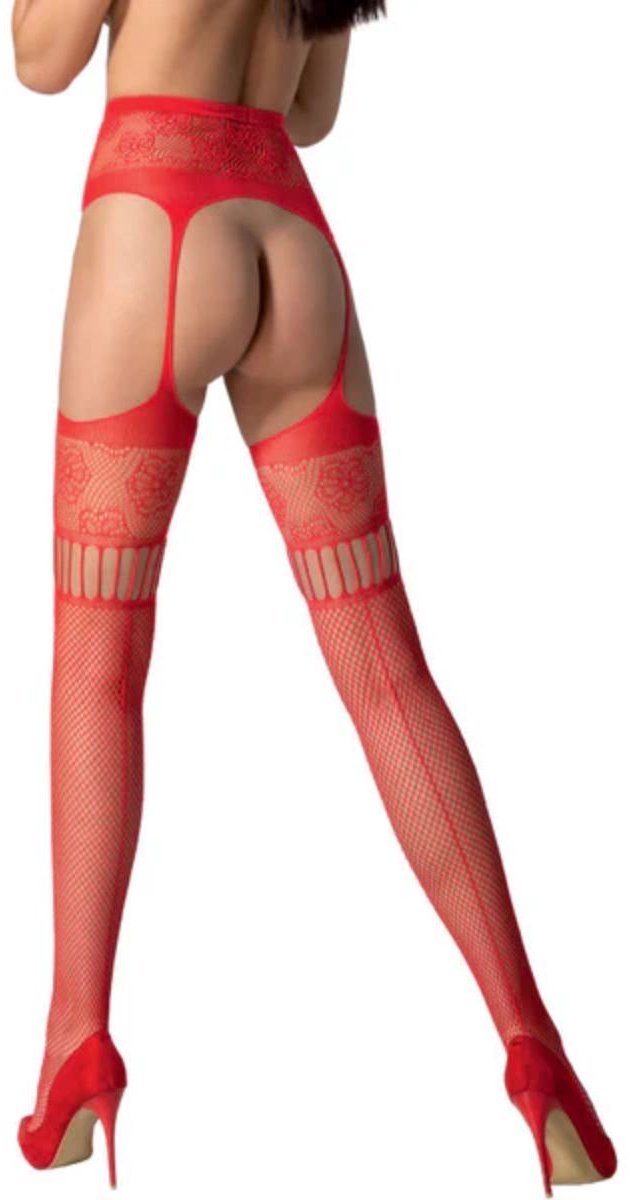 Passion - S030 Red Stockings With Garter One Size