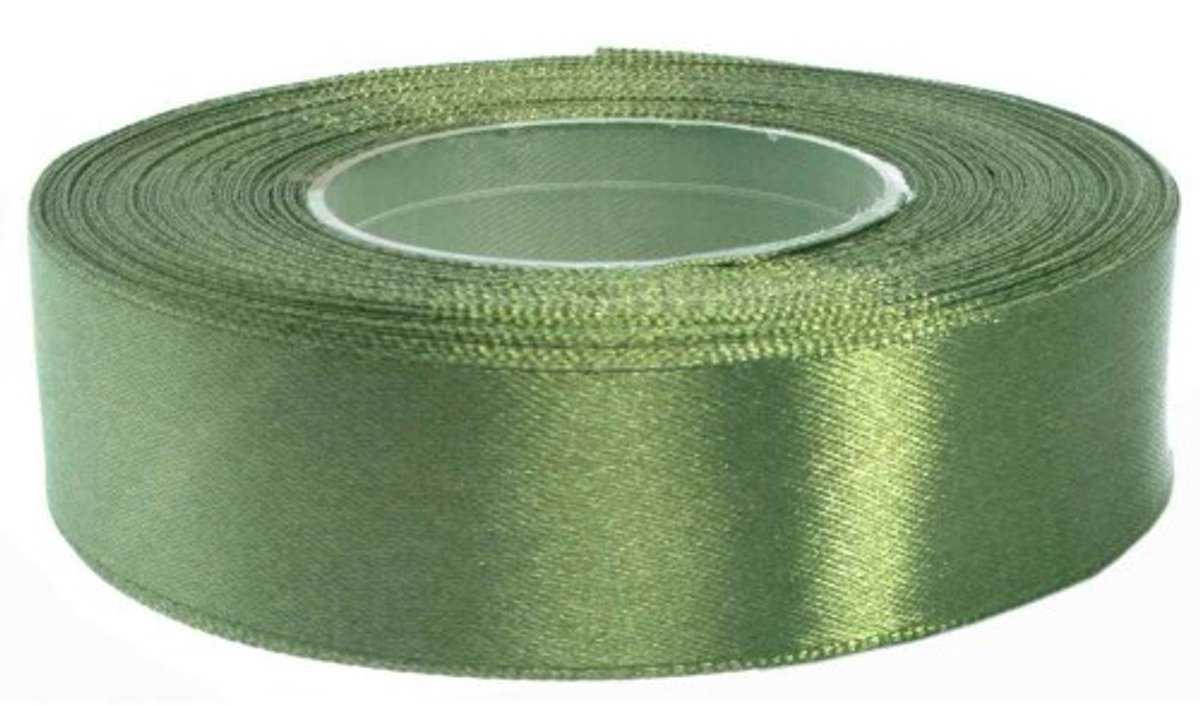 Hobbygroep satijnlint cadeau inpakken 25 mm 32 m kaki groen.