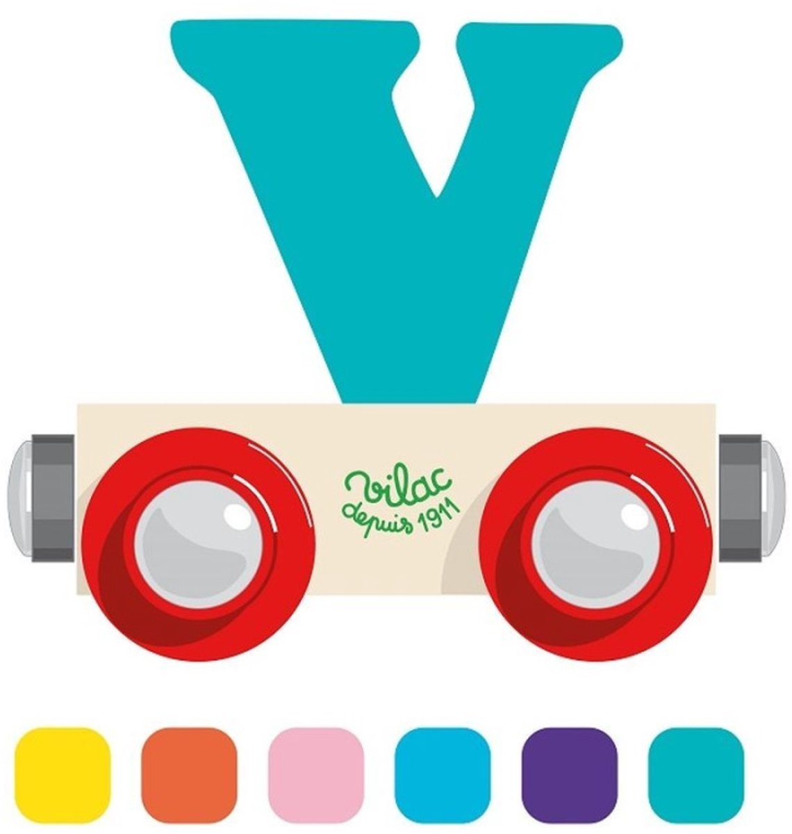 Vilac houten speelgoed wagon letter V multicolor educatief.