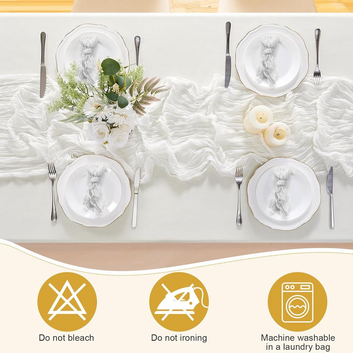 Set van 2 Kaasdoek Tafellopers Wit 90x300 cm voor Rustieke en Boho Decoratie