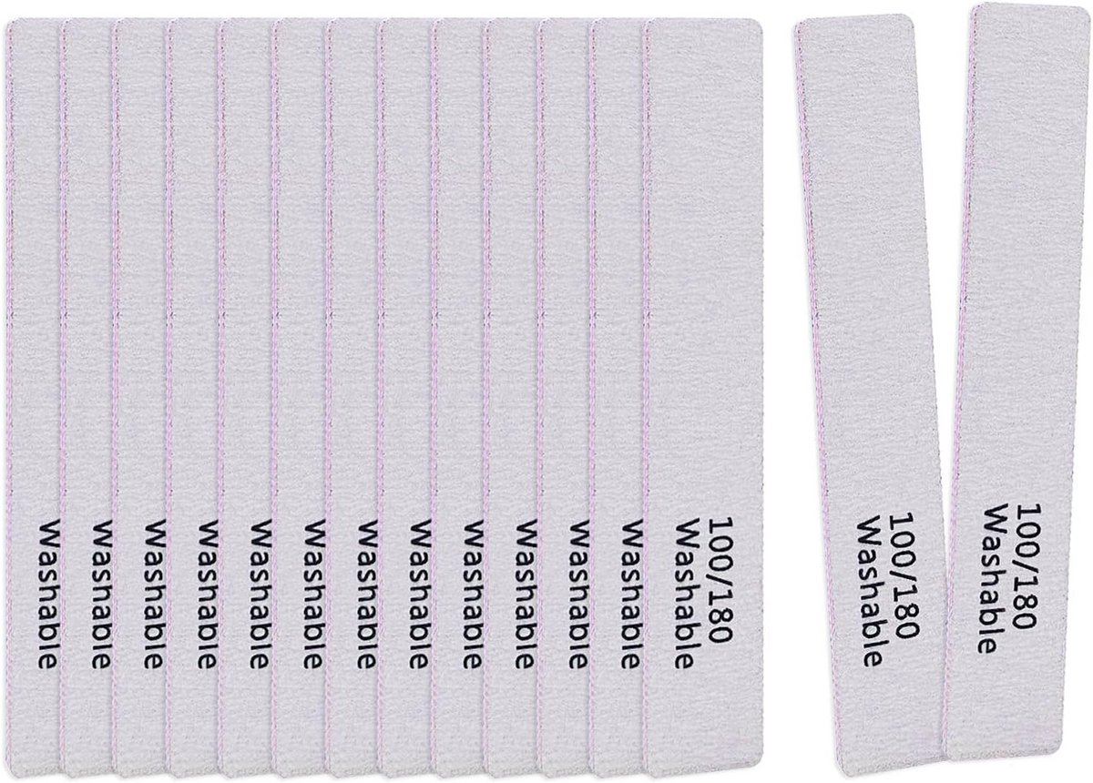 15 Stuks Professionele Dubbelzijdige Nagelvijlen 100/180 Grit, Wasbaar en Herbruikbaar