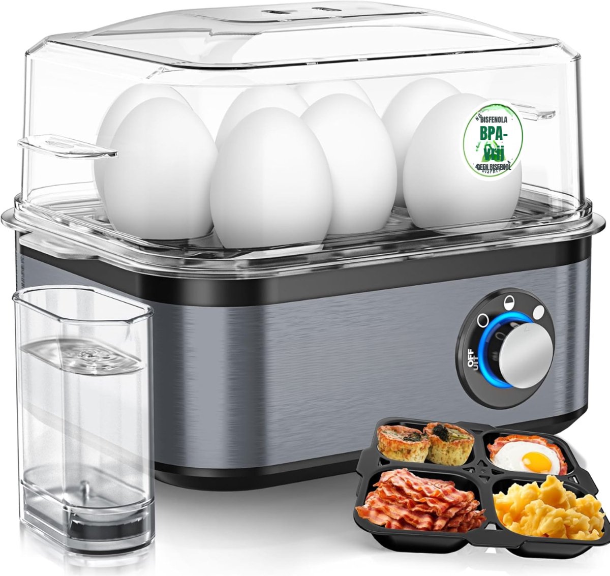 Aurixi® Eierkoker electrisch - Eierkoker - Eierkoker met timer - zwart / antraciet - 21cm x 15cm x 17cm
