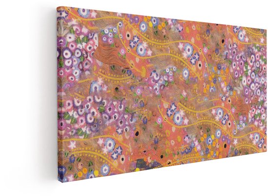 Artaza Canvas Schilderij Bloemen - 60x30 cm - Wanddecoratie Klimt Kunstwerk - Muurdecoratie Kleurrijk - Schilderijen Op Canvas
