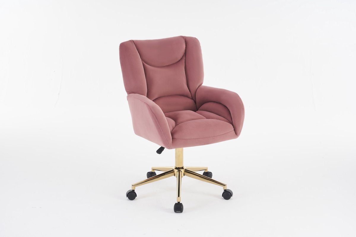 Office chair - Ergonomische Draaistoel In Roze Met Gouden Poten - Hoogte Verstelbaar & 360 Graden Draaibaar - Comfortabele Kantoorstoel