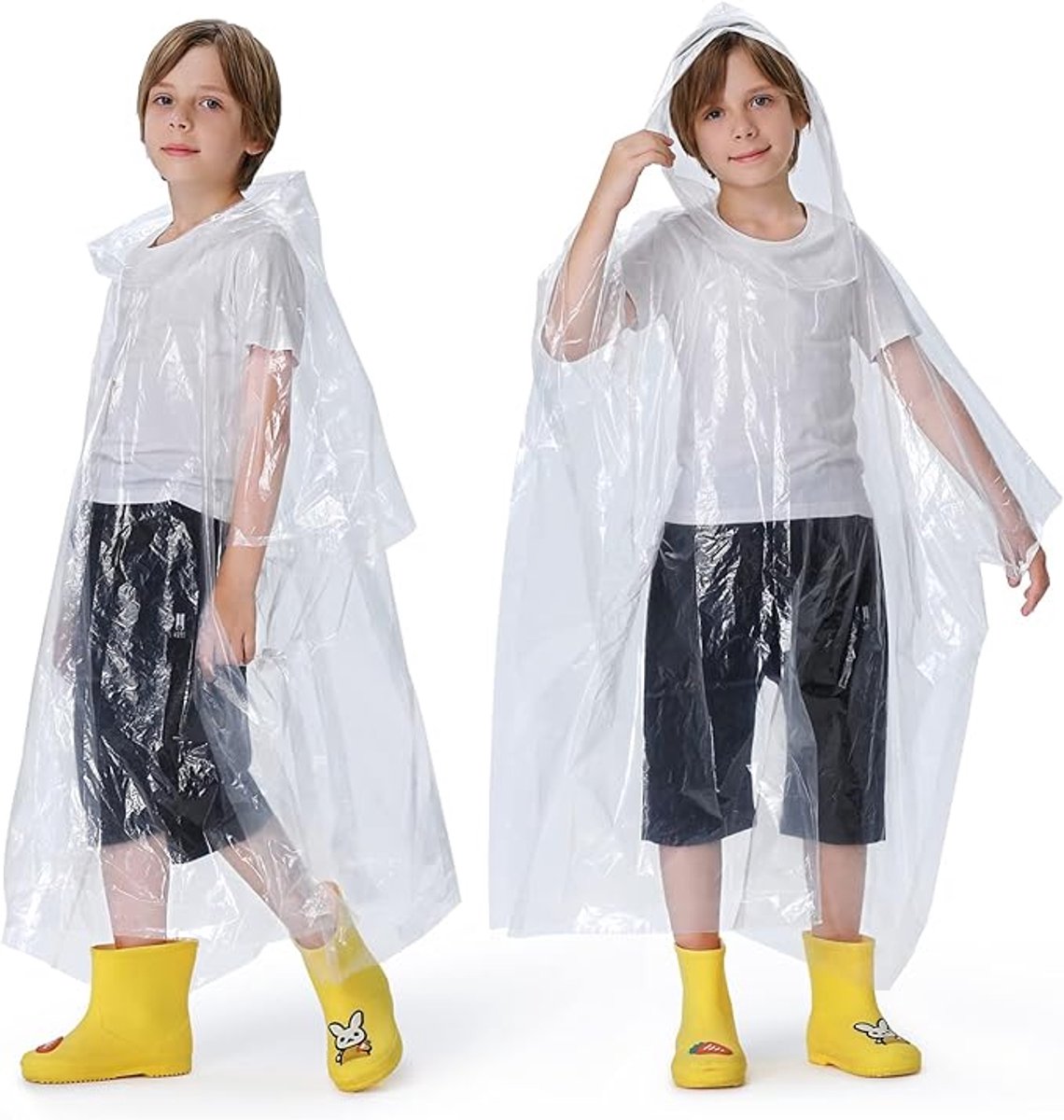 Famanu – 4-pack regenponcho’s voor kinderen, transparant en waterdicht voor noodgebruik