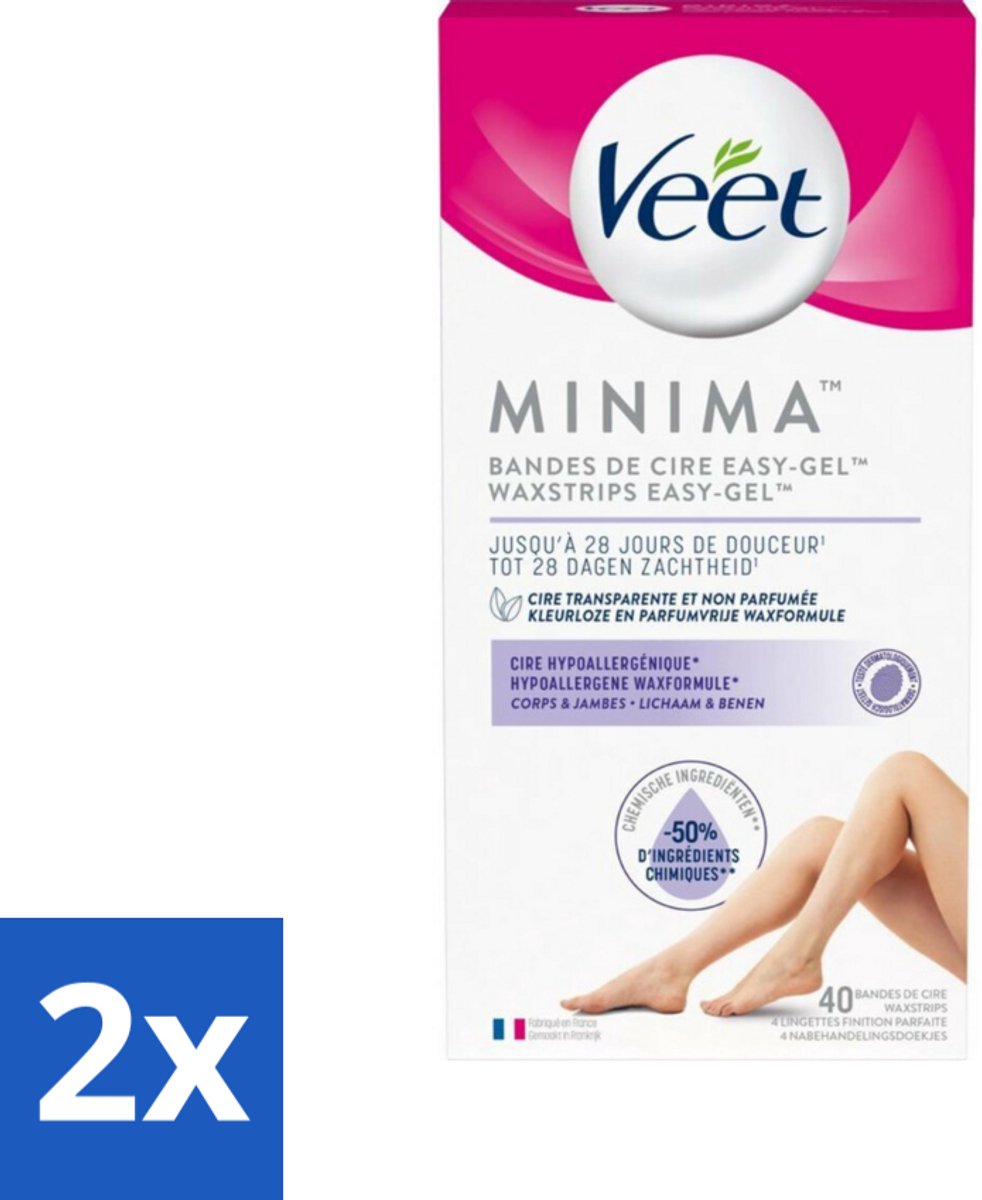 2 x Veet Koude Waxstrips Minima Benen Hypoallergeen 40 stuks per verpakking - Ontharingsstrips - Ontharing Benen - Ontharing Lichaam - Gladde Huid - Langdurige Ontharing