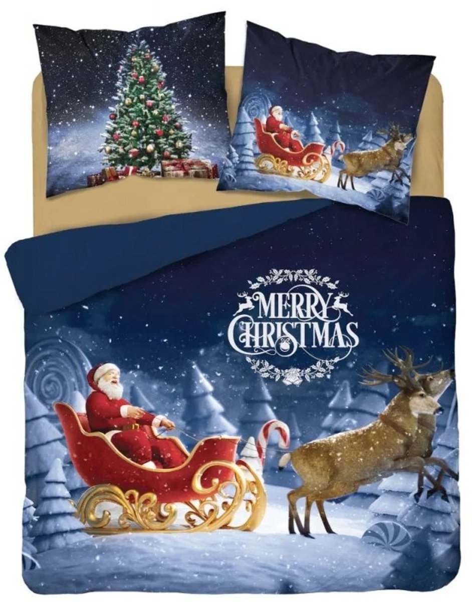 Kerst Dekbedovertrek 160x200cm - Sinterklaas in de mouw - Blauw