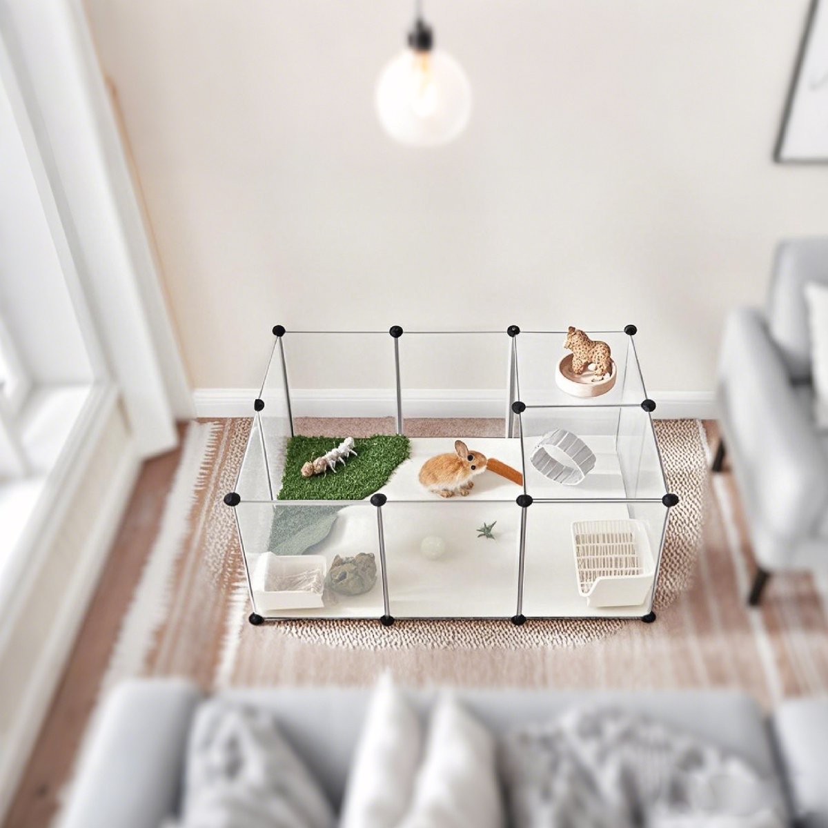 Modulaire speelbox voor huisdieren – Kunststof – Wit – Binnen met bodem, doe-het-zelf ontwerp voor kleine dieren