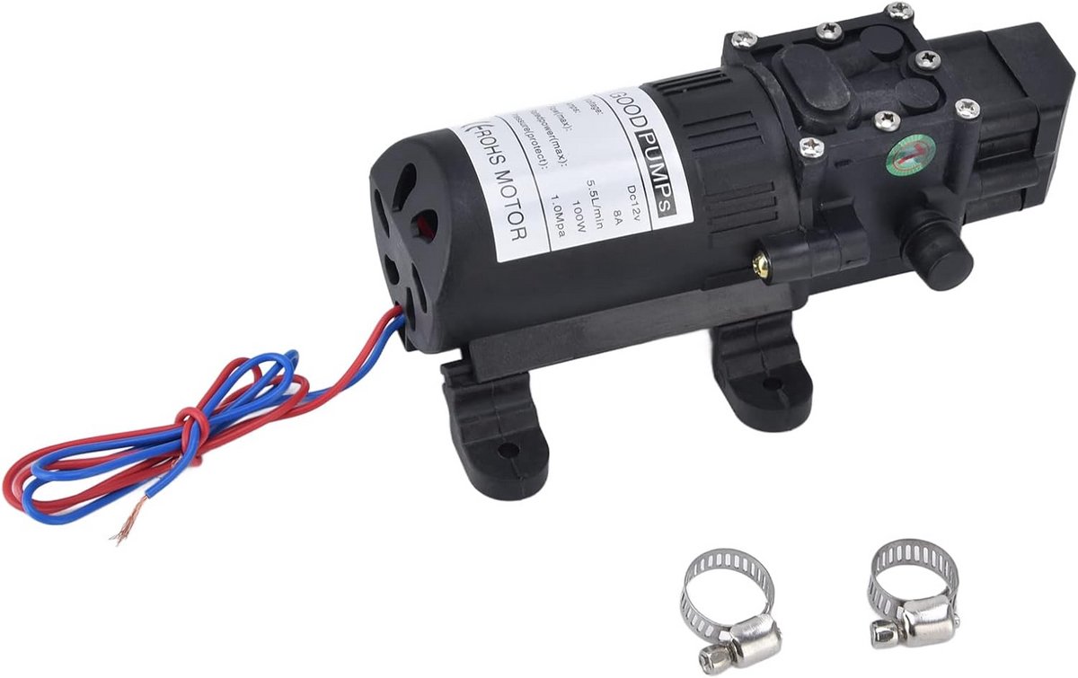 12V DC Zelfaanzuigende Drukwaterpomp 100W - 5.5 L/min Membraanpomp met Drukschakelaar voor Caravan, Boot en Tuin