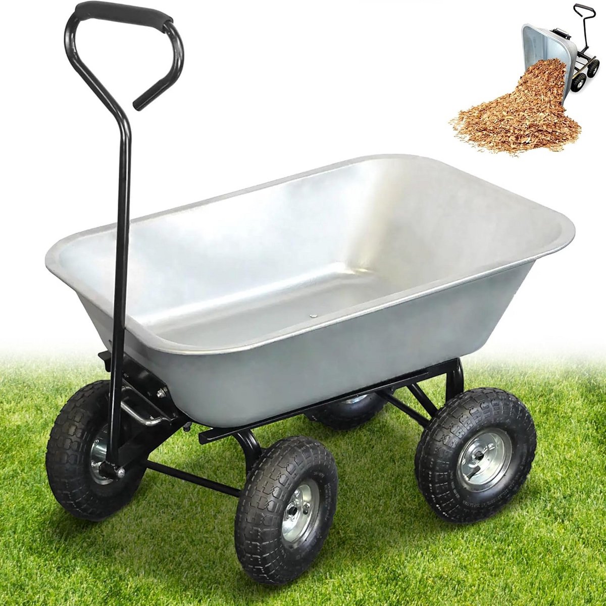 Tuinwagen 75L met Kantelbak en 4 Opblaasbare Wielen - Max. Belasting 250 kg