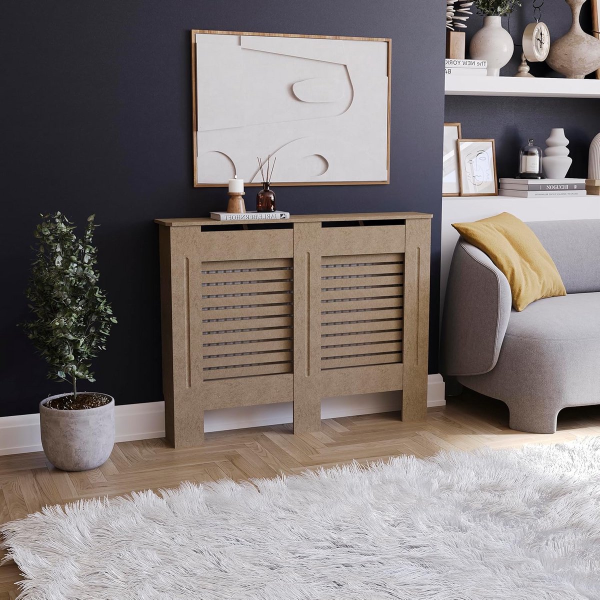 Radiatorombouw Middelgroot MDF Onbehandeld met Plank en Roosterdesign