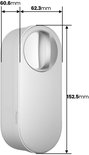 Wit deurslot met afmetingen 152,5 mm x 62,3 mm x 60,6 mm.