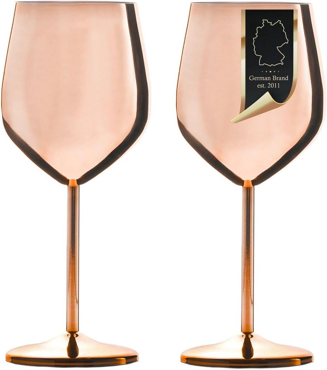 Set van 2 Onbreekbare Wijnbekers RVS Roségoud - 400 ml