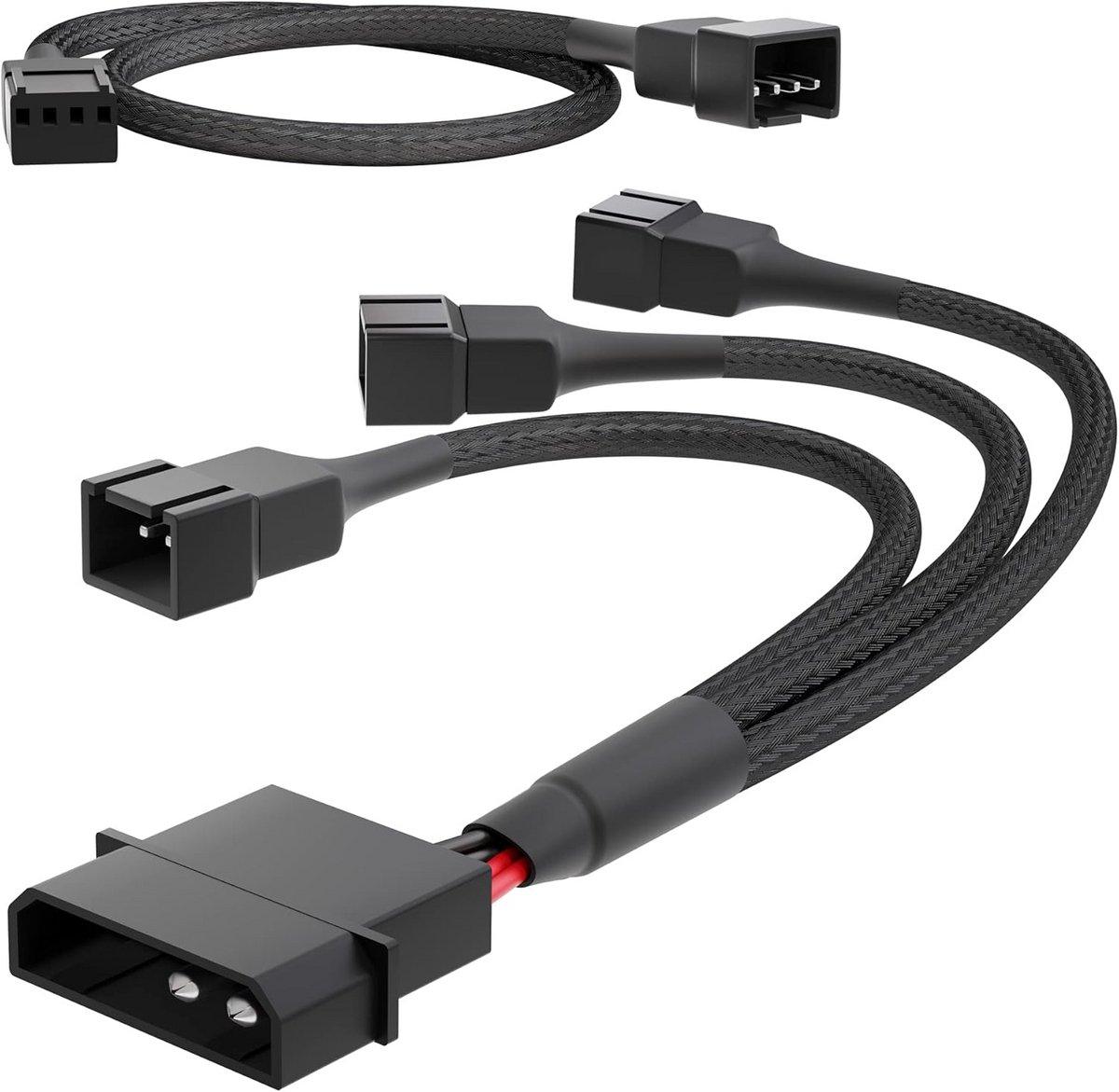 Y-Kabel voor PC Ventilator: Molex naar 3x 2-Pin Aansluiting en PWM Verlengkabel