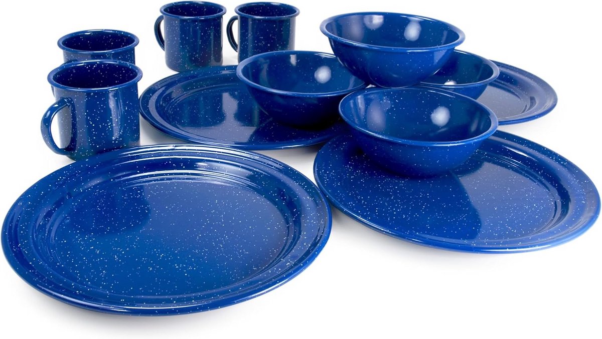 Emaille Eetset 4 Personen - Camping Servies Set Inclusief Borden en Mokken