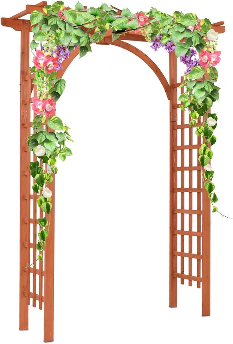 KOMFOTTEU Rozenboog - Tuinboog - Bloemenboog - hout - met klimhulp voor klimplanten - voor tuin en bruiloft - 160 x 60 x 215 cm