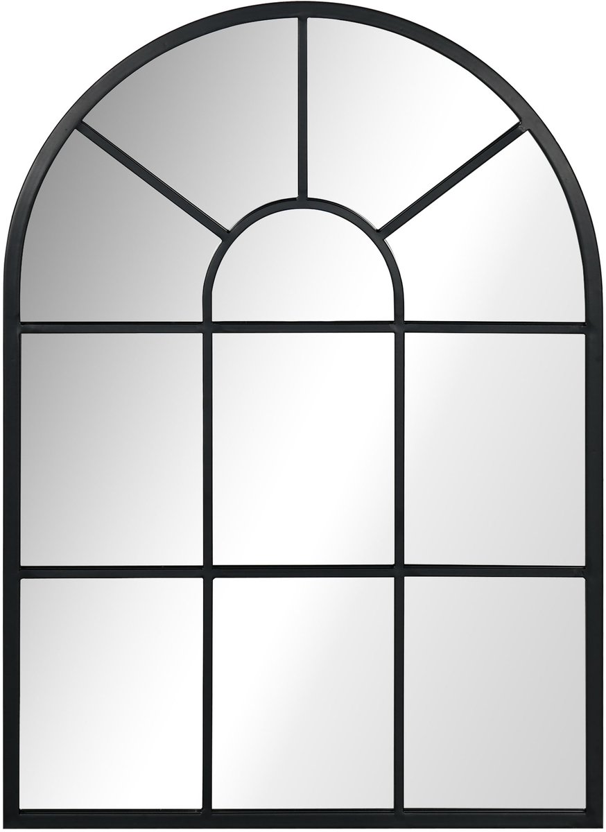 Zwarte Wandspiegel In Raamdesign – Halspiegel Met Metalen Frame, 70 x 50 cm