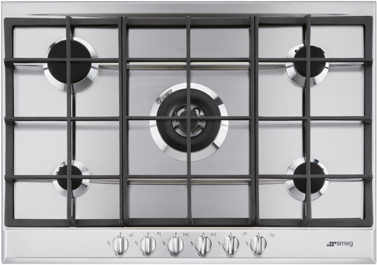 SMEG P272XGHNLK - Gaskookplaat - 75 cm - RVS - 5 Gasbranders - Wokbrander - Inbouw Kookplaat