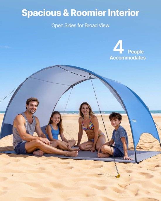 VEVOR strandtent/zonnescherm voor 4 personen, UPF 50+ bescherming, draagbare strandtent met draagtas en haringen, lichtgewicht compacte strandparasol voor kamperen, vissen, picknicken, zonnebaden van Vevor — afbeelding 2