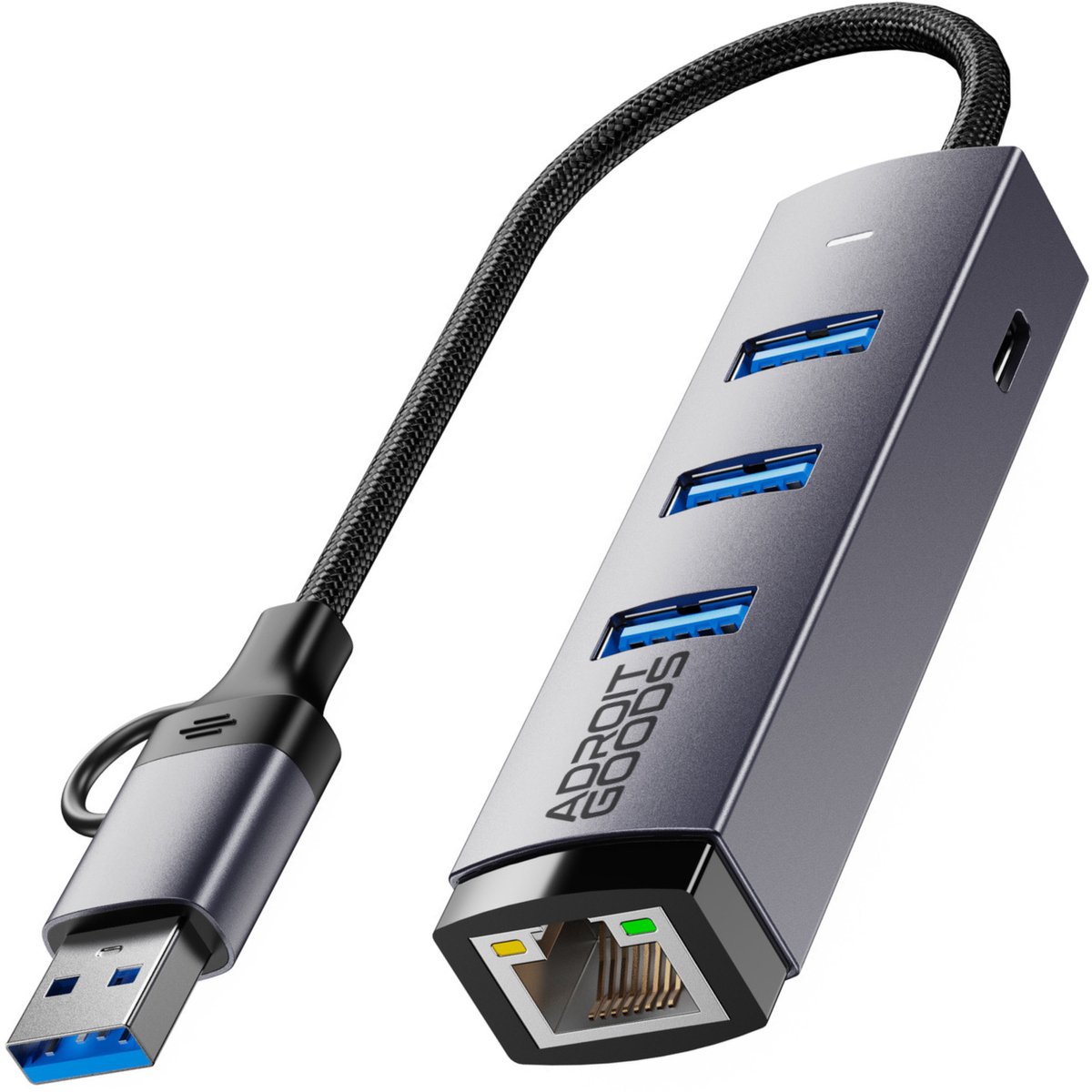 AdroitGoods USB-C/A Hub met Gigabit Ethernet & 3x USB 3.0 - 1000 Mbps - Snelle LAN-adapter - Aluminium - Stabiel Internet & Data Overdracht