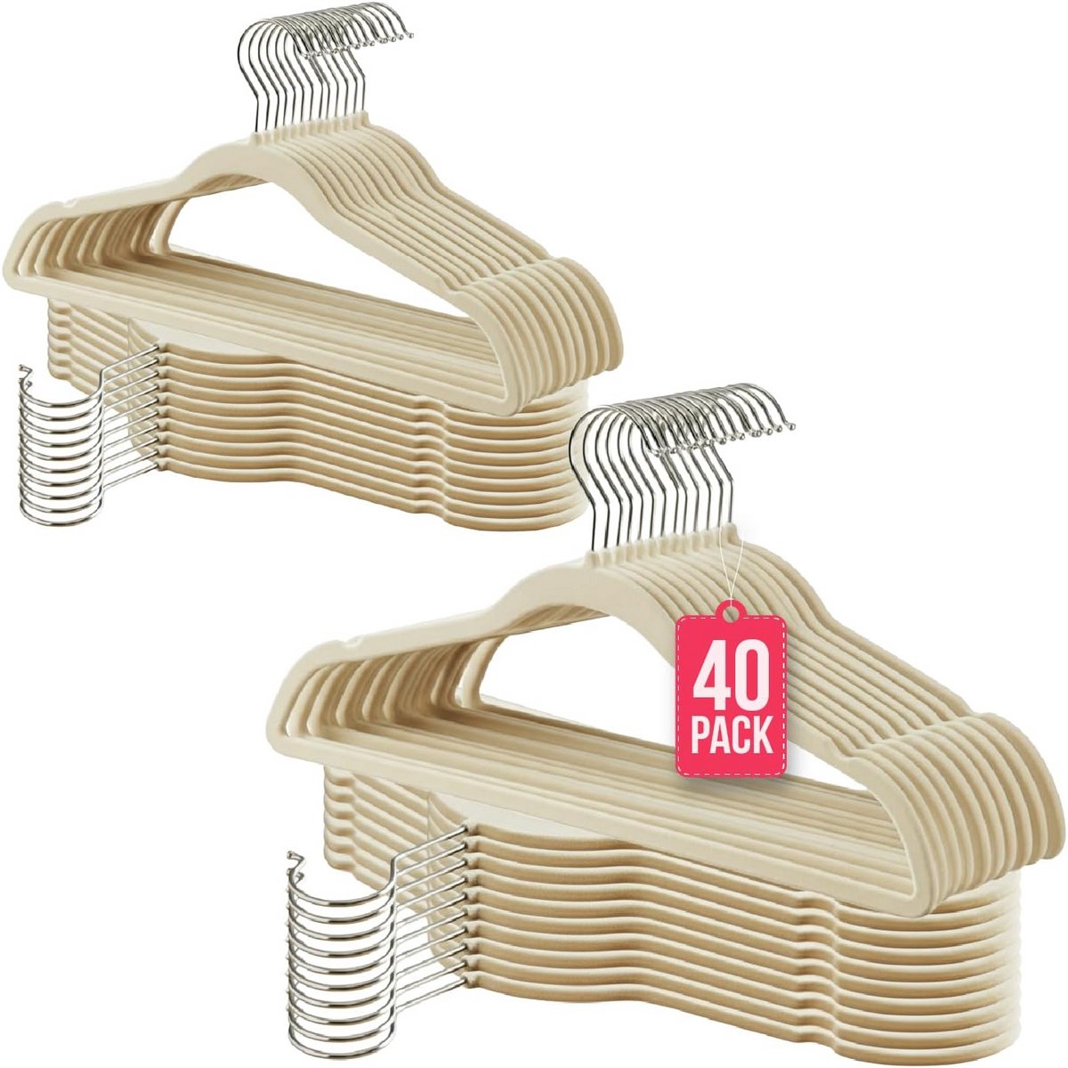Fluwelen Kledinghangers Beige - Antislip & 360° Draaibare Haak - Diverse Setgroottes