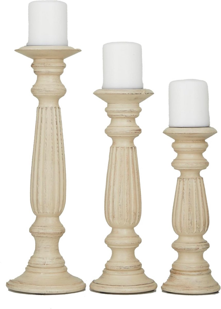 Set van 3 Houten Kandelaars Bruin - Decoratieve Kaarshouders voor Tafel en Schouw