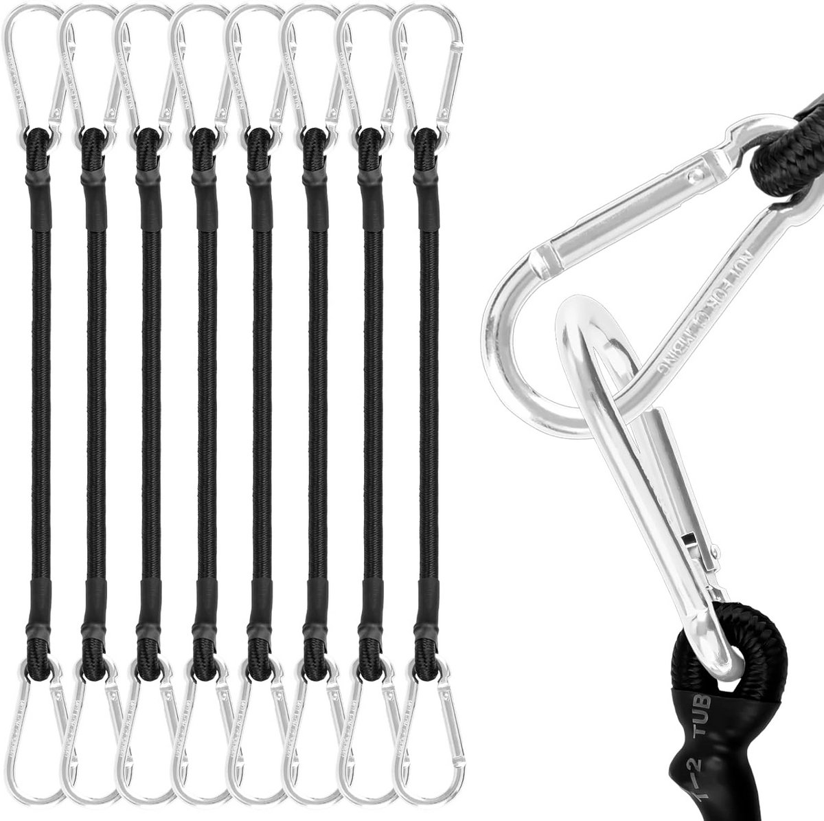 8 stuks Spanbanden met Karabijnhaak 30 cm - Sterke Elastische Bagagespanners