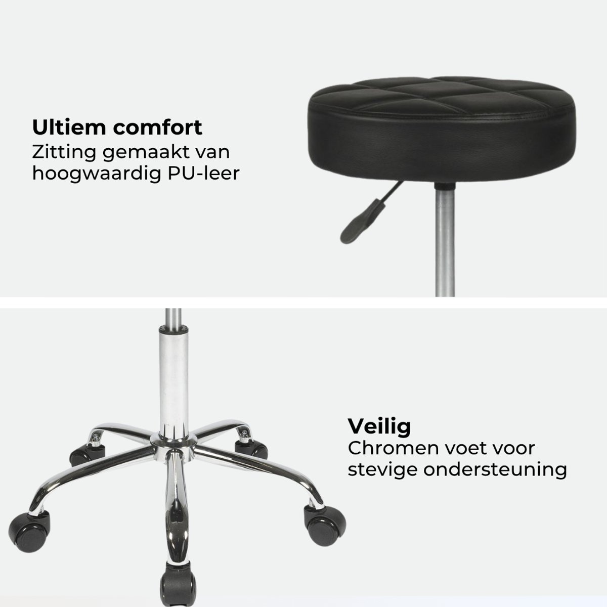 Dunimed Luxe Tabouret - Werkkruk met Wielen - Ergonomische - afbeelding 3