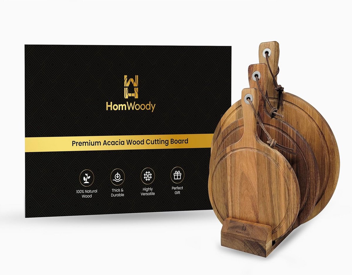 Acacia Houten Snijplank Set van 3 - Inclusief Sapgroef - Serveerplank voor Kaas en Vlees