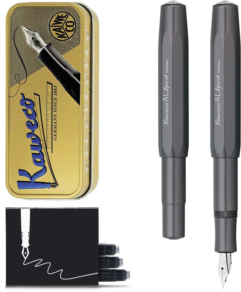 Kaweco Cadeauset - Vulpen - ALUMINIUM SPORT - SILVER MAT GREY - Fine - Vintage blikje - Extra Doosje Vullingen