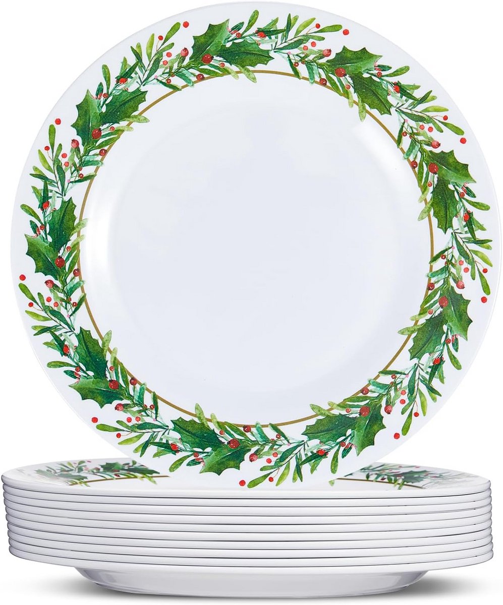 10-delige Kerst Bordoen en Borden Set - Melamine Servies voor Kersttafel en Feestjes