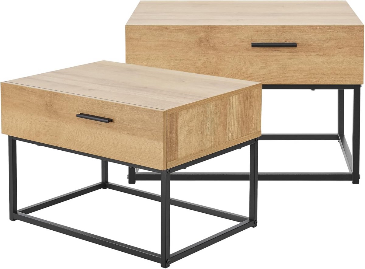 Nachtkastje Set van 2 met Lade - Nachttafel Slaapkamer en Woonkamer - Eiken Kleur
