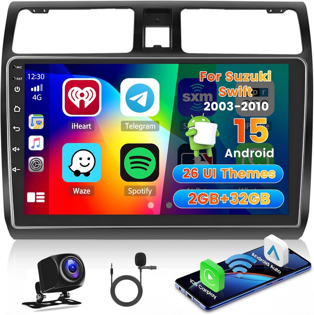 Android Auto CarPlay Radio voor Suzuki Swift (2003-2010) - 10.1" HD Scherm, GPS, Bluetooth & Camera