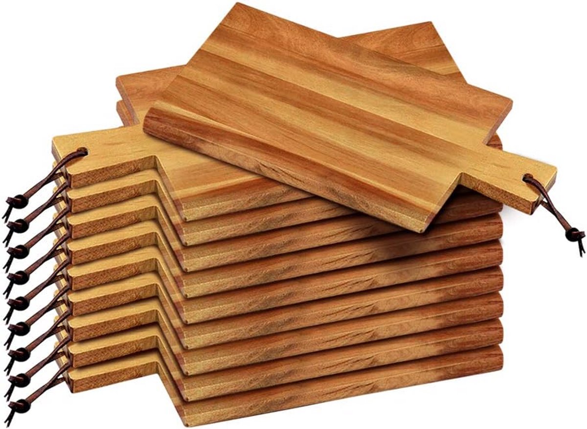 Set van 10 Houten Serveerplanken en Broodplanken van Acaciahout met Handvat