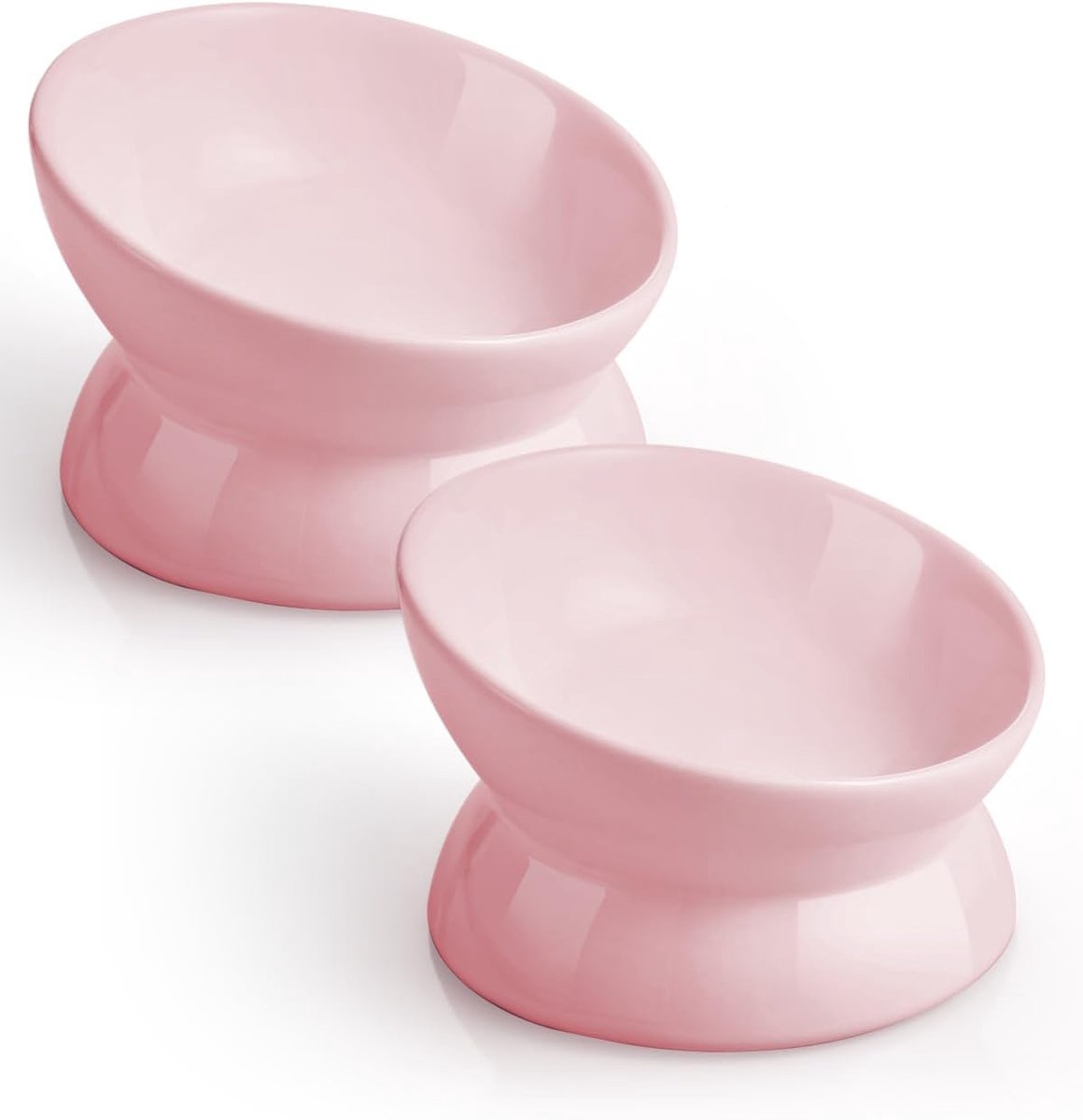 QTTVBTNA – Voerbak - Verhoogde Kattenvoerbak Set van 2 – Keramische Gekantelde Voer- en Waterbak 5 oz – Voerbakje – Comfortabele Eethoogte – Geschikt voor Katten, Kittens en Kleine Honden – Stabiel, Duurzaam & Makkelijk Schoon te Maken – Roze