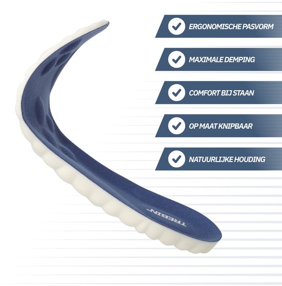 Blauw met witte schuimzool met ergonomische pasvorm en maximale demping.